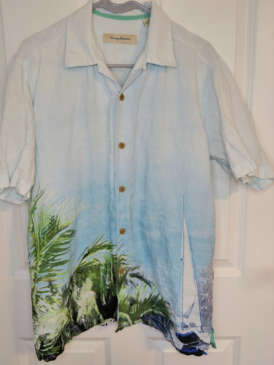 Tommy Bahama Paddle Board Island Linen Camp Shirt Medium Blue Tropical Coastal View 2