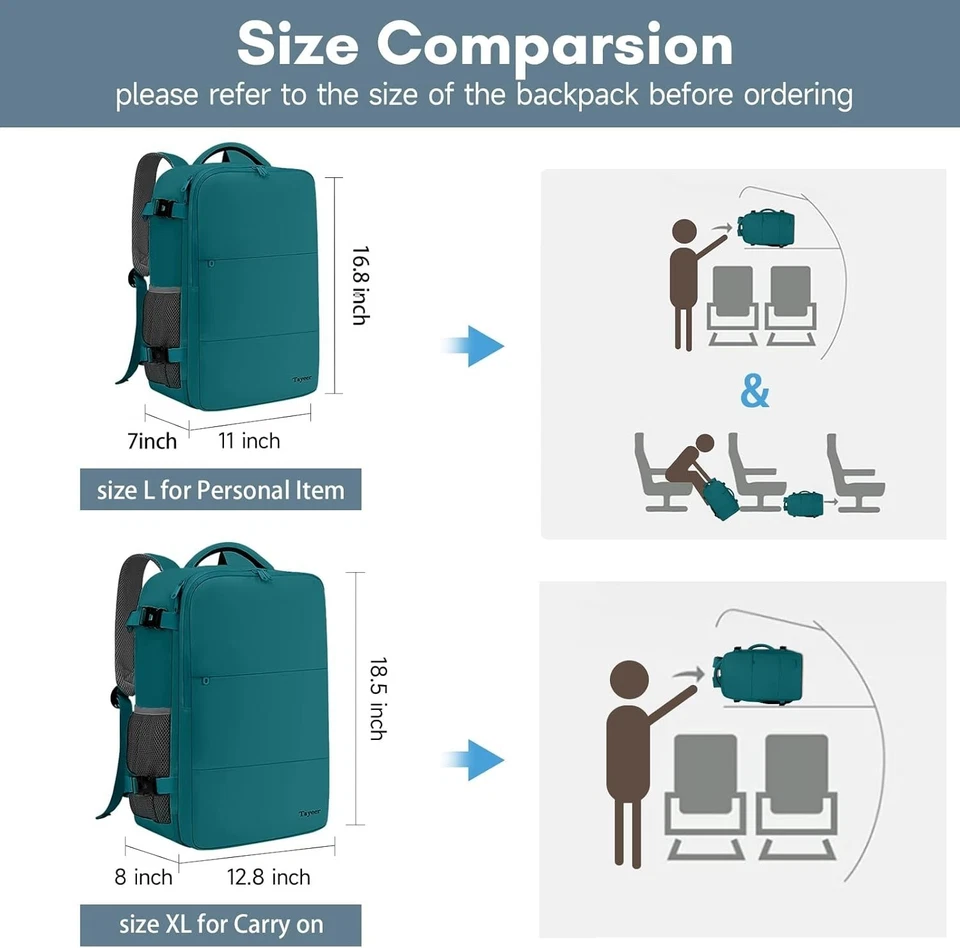 多功能 35L 孔雀蓝色笔记本电脑背包 带 USB 端口 适用于大学和旅行 — 第 4/4 张图片