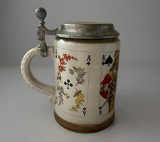 Vintage Playing Cards Beer Lid Authentic German Stein Stoneware Antique King Cup