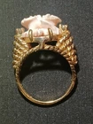 Vintage Sterling Silver Vermeil Carved Pink Coral Rose Ring Size 7