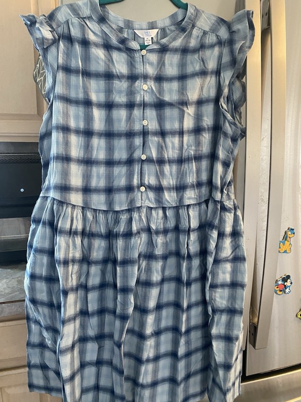 Time and Tru Girls XL (16-18) Blue/White Plaid Button Dress with Pockets