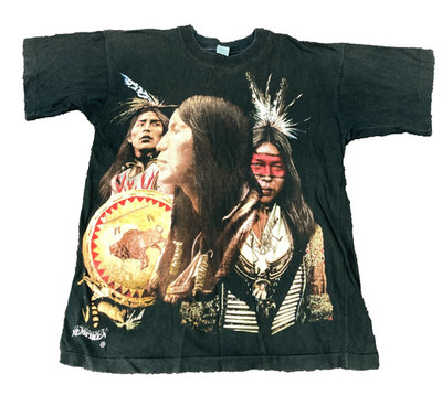 Vintage Empire Indianer Grafik T-Shirt Large L 90s Indian Faded Black