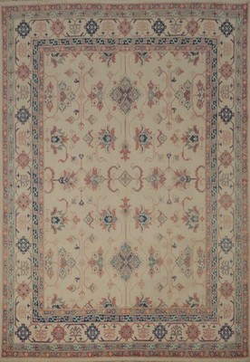 Ivory Kazak Area Rug 8x10 Handmade Wool Vegetable Dye All-Over Pattern Carpet