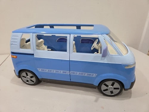 Vintage 2002 Mattel Barbie Volkswagen VW Bus Microbus Blue Van Horn Works READ!!