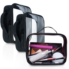 Clear Makeup Bags with Zipper 3pcs in Black, 6.5 x 8.3 inches - Quart Size, T...