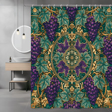 Grape Leaf Floral Shower Curtain Purple Green Gold Pattern