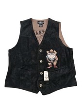 WB Warner Brothers Tasmanian Devil Tough Boy Taz Leather Vest Mens M Embroidered