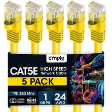 5 Pack Cat5e Ethernet Cable 1.5-15ft Fast Internet LAN Cord with RJ45 Connectors