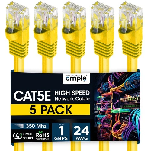 5 Pack Cat5e Ethernet Cable 1.5-15ft Fast Internet LAN Cord with RJ45 Connectors