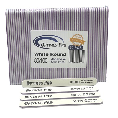 OPTIMUS PRO ACRYLIC WHITE ROUND FILE- 80/100 GRIT (50 Pieces)