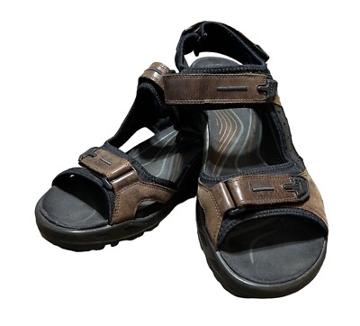 MENS ECCO BROWN LEATHER YUCATÁN SANDALS HIKING TRAIL MENS SZ 10 44
