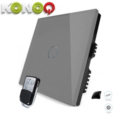 KONOQ Glas Touch LED Lichtschalter: GRAU WIFI über BROADLINK ON/OFF 1GANG/2WAY