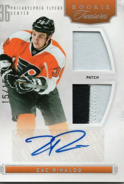 2012-13 Panini Rookie Treasures Patch Autograph Zac Rinaldo 1/1 15/15 Flyers SP