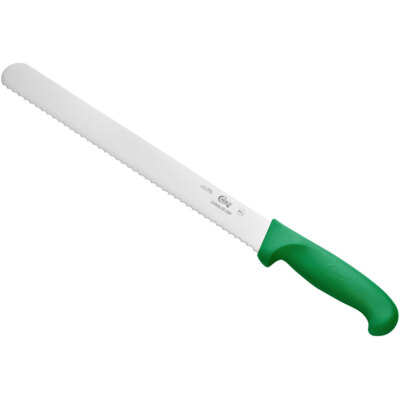 Choice 12'' Serrated Edge Slicing / Bread Knife with Green Handle