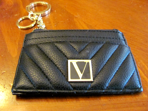 VICTORIA SECRET BLACK PUFFY 4CREDIT CARD SLOTS ZIPPER COIN WALLET KEY CHAIN NWOT - Picture 3 of 8