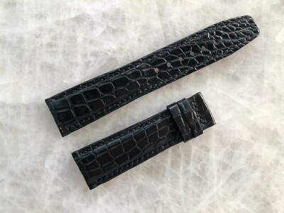 21mm/18mm Black Alligator Crocodile Embossed Leather Watch Strap Band