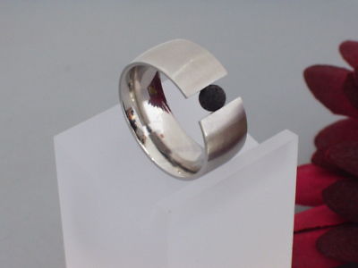 Edelstahl Ring Spannring Lava schwarzer Edelstein Bandring Damen Fingerring Neu 