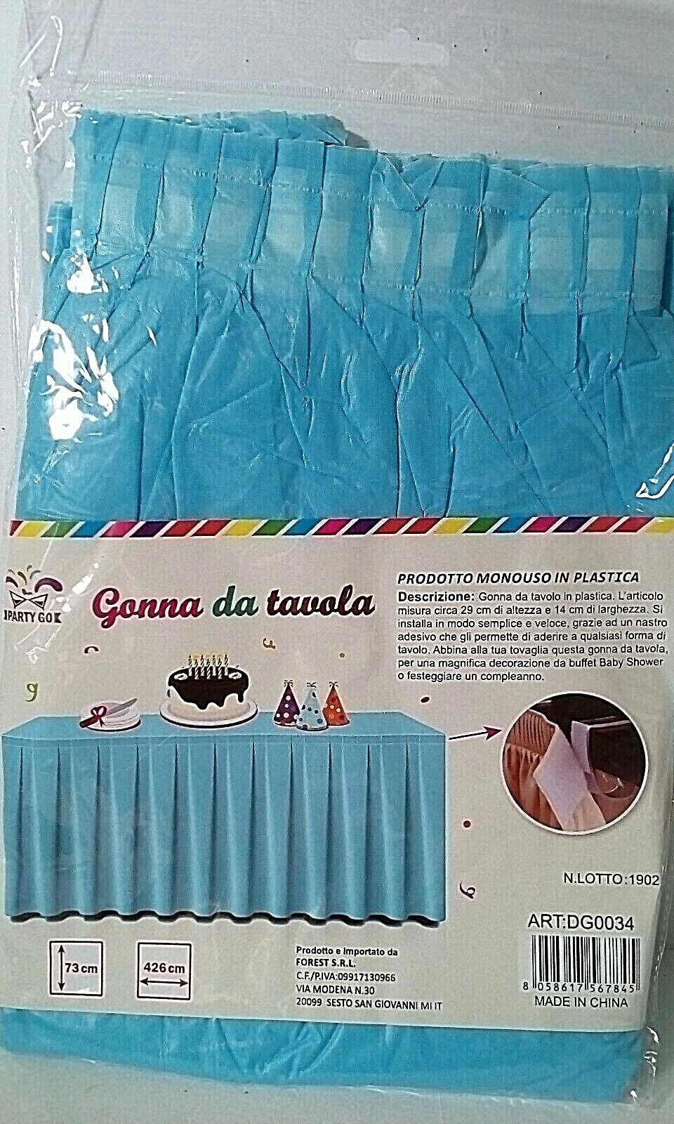 GONNA DA TAVOLA CELESTE PVC PER DECORAZIONE TAVOLO BUFFET PARTY FESTA