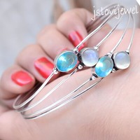 Blautopas Regenbogen Mondstein Edelstein Manschette 925 Sterling Silber Schmu...
