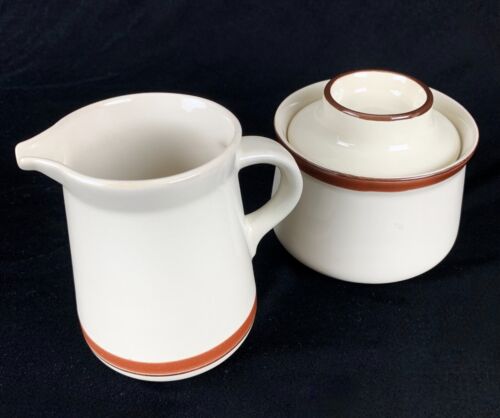 Vintage MCM Andre Ponche Stonecrest Cream and Sugar Bowl wLid Korea Beige Brown - Picture 2 of 11