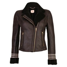 Mw By Matthew Williamson Faux Leather Sheepskin Crochet Biker Jacket