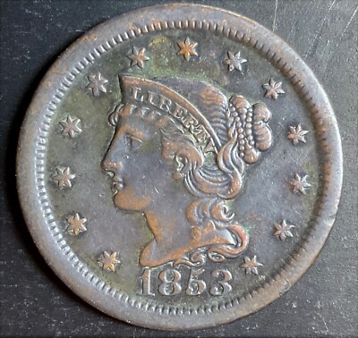 1853 Braided Hair Large Cent rare old nice grade coin great
