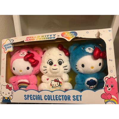 Hello Kitty & Friends Care Bears Special Collector Set, Pink White Blue, 3 Pack