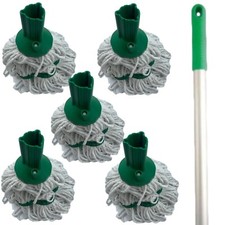 5 Colour Coded Mop Head Aluminium Handle Hygienic Cleaning Yarn Cotton Mop Green