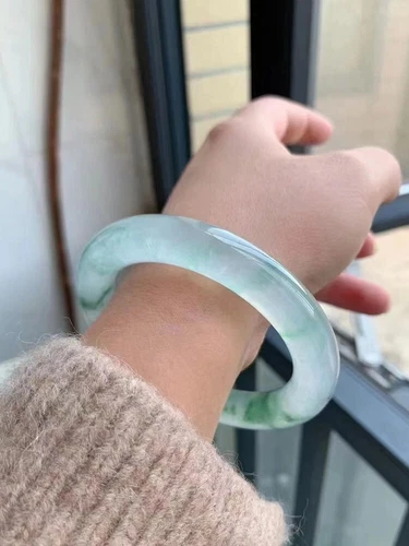 Myanmar Laokeng Jade Bracelet High Ice Floating Flower Light Green Jade Bracelet - Picture 4 of 6