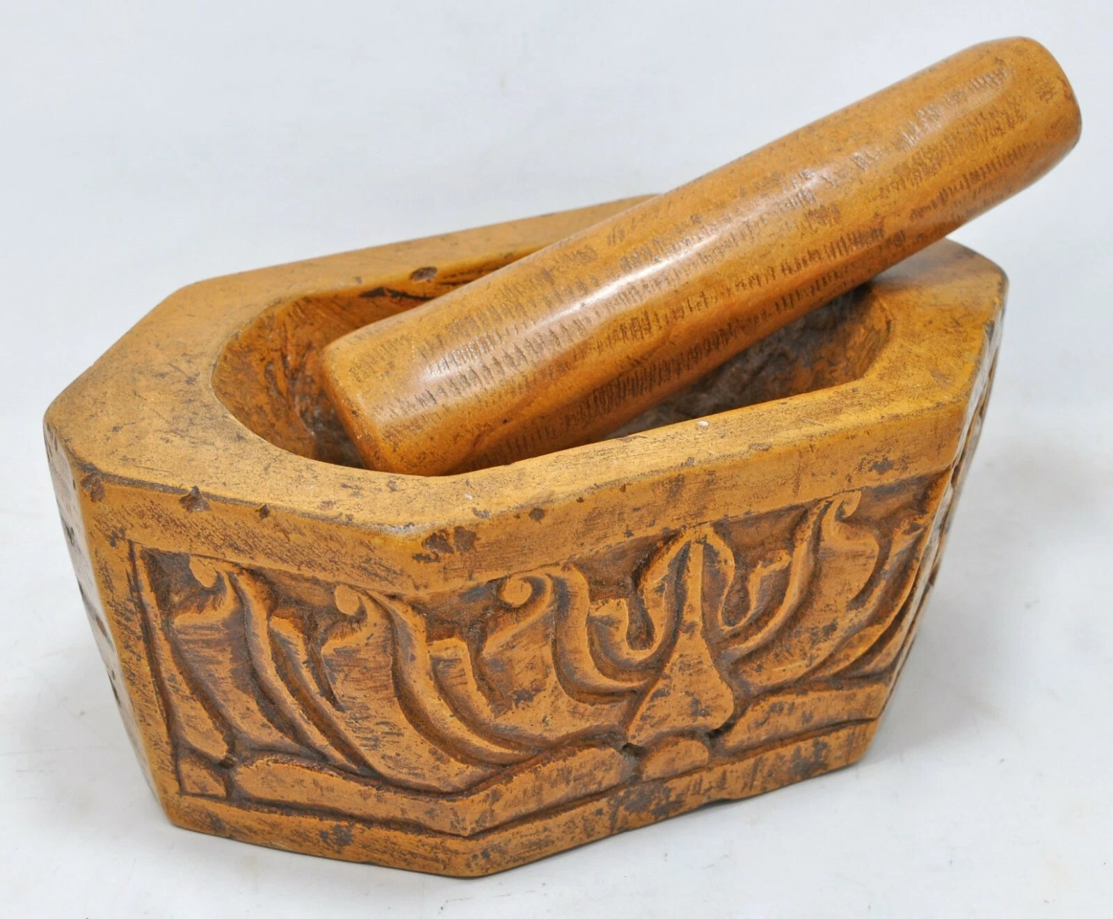 Antique Yellow Sand Stone Spice Grinder Mortar & Pestle Original Old Hand Carved