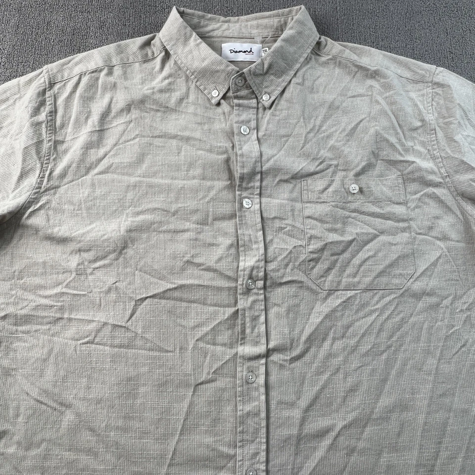 Camisa Diamond Supply Co Adulto 2XL XXL Beige Abotonada Manga Corta Informal Para Hombre Foto 3 de 4