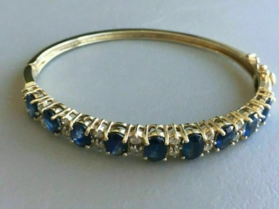 4Ct Oval Cut Sapphire Lab Created Women's Bangle Bracelet 14K Yellow Gold Plated