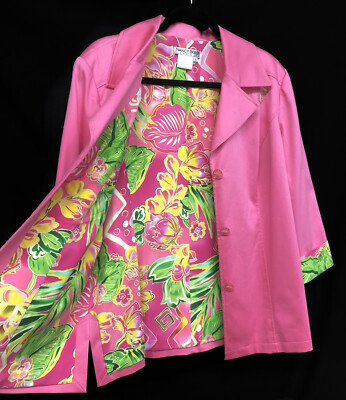 NWT $160 Nancy Bolen Size 14 Pink Silk Lining Floral Womens Layering Jacket Coat