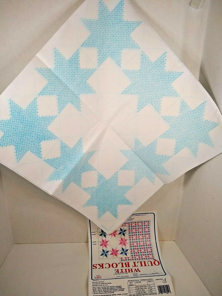 Starburst Jack Dempsey White Art Quilt Block 6 Squares Cross Stitch New USA  - Image 4 of 4