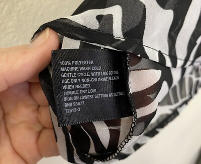 East 5th women's sheer blouse, black & white abstract, size petite