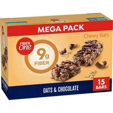 Fiber One Chewy Bars, Oats & Chocolate, Fiber Snacks, Mega Pack, 15 ct New