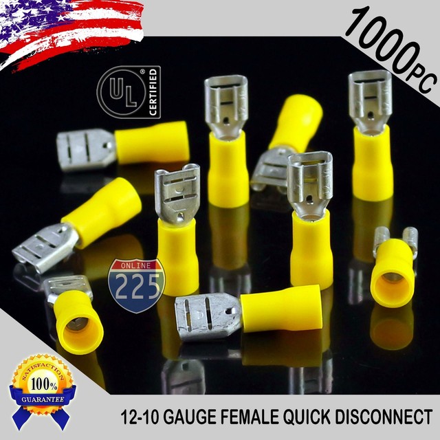 1000 Pack 1210 Gauge Female Quick Disconnect Yellow Vinyl Crimp