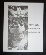 1973 Pepsi Cola Bottling Co. Advertisement Cumberland, Maryland