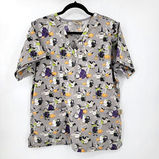 Tafford Women's Medium Halloween Haunt Witch Owls Ghosts Scrub Top Medical Nurse