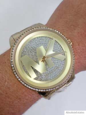 NEW Michael Kors Ritz Gold Glitz Logo Ladies Watch MK6862 NIB +Box