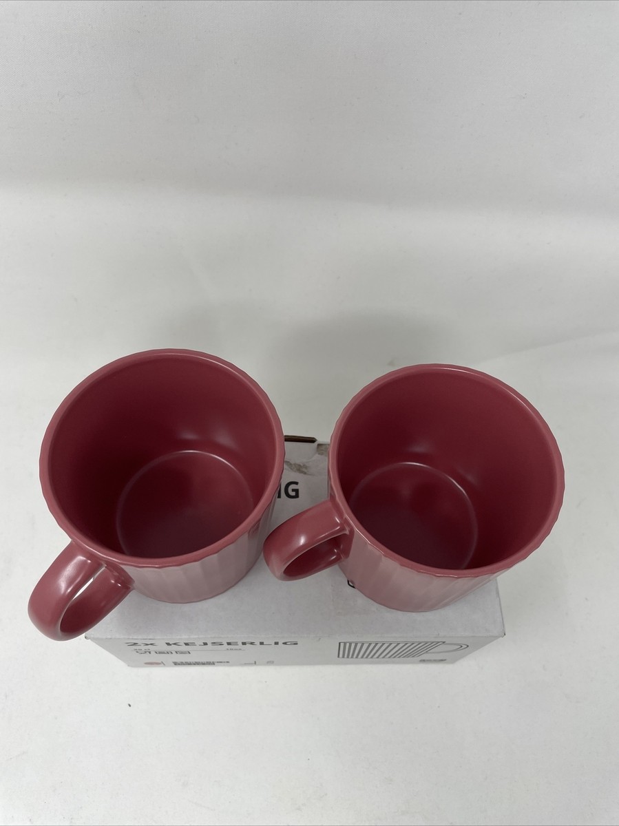 NEW 2 x Ikea Kejserlig Porcelain Coffee Tea Mug Dark Pink 30cl / 10oz Rare VTG