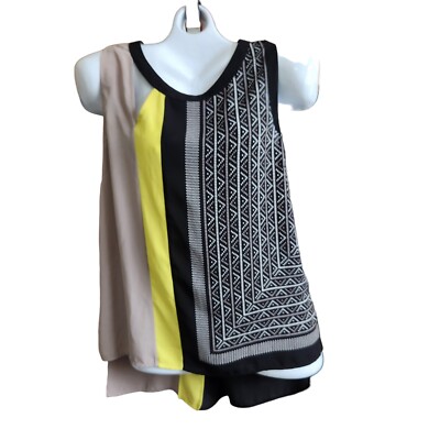 BCBGMaxazria Elicia Color Block Bohemian Sleeveless Asymmetrical Cut Out Tunic M
