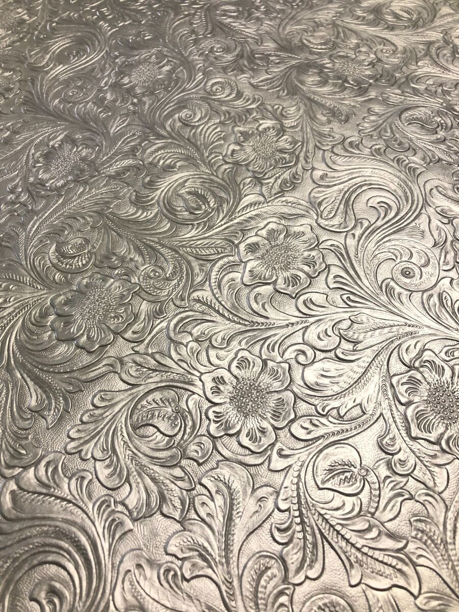 Tooled Faux Leather Western Cowboy, Floral Embossed Vinyl, Craft DIY and  Upholstery Pleather Fabric - Cut By The Yard (Silver)