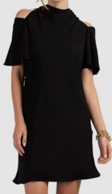 $298 Trina Turk Women's Black Talia Cold Shoulder Dress Size 6