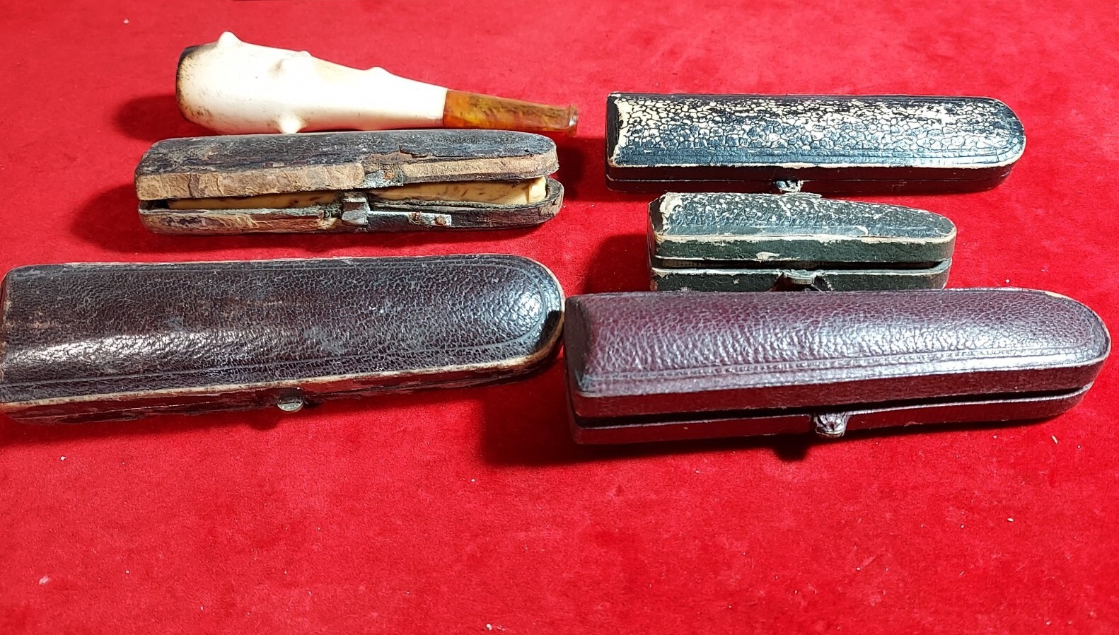 6 Antique Cigar Cigarette Cheroot Holders 5 Boxed Amber, Meerschaum