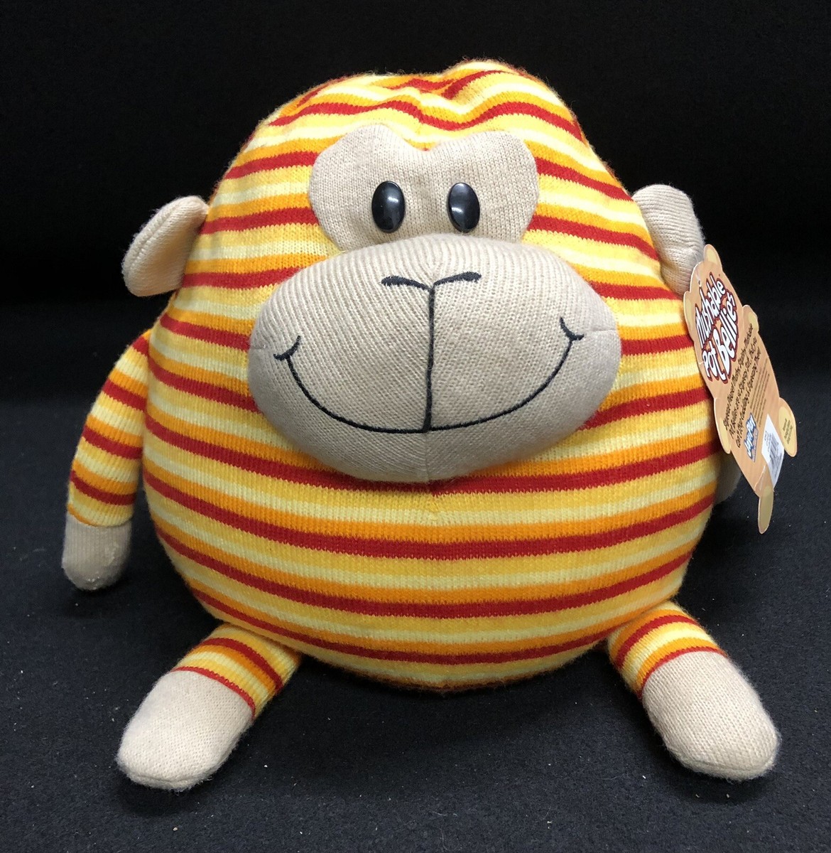 Mushable Pot Bellies Monkey Plush Orange Yellow Stripes 87% Foam