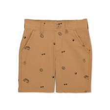 365 Kids Granimals Boys Tan Print Elastic Waist Pull ON Chino Shorts Sizes 4-10
