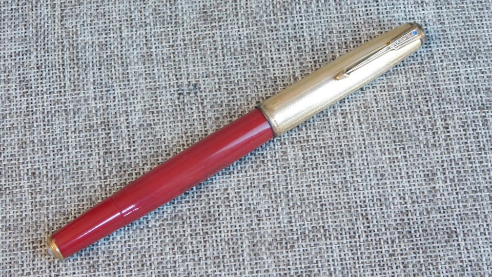 Vtg Parker 51 Fountain Pen Raspberry Red Steel Jewel Test Market Color