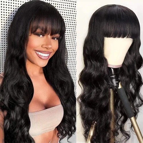 Body Wave Wig with Bangs Brazilian Human Hair Wig Full  display picture 3