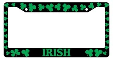 Black License Plate Frame Shamrocks, Irish Green Auto Accessory Novelty